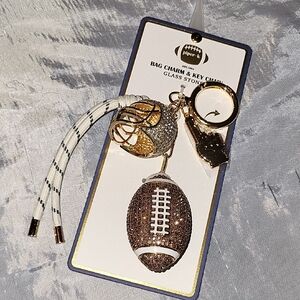 Football Bag Charm Keychain with Gold And Gem Accents HL Rt Tp